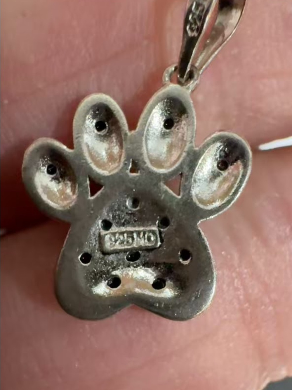 Paw print Pendant Pave accents  925 Sterling Silver Necklace - Picture 12 of 16